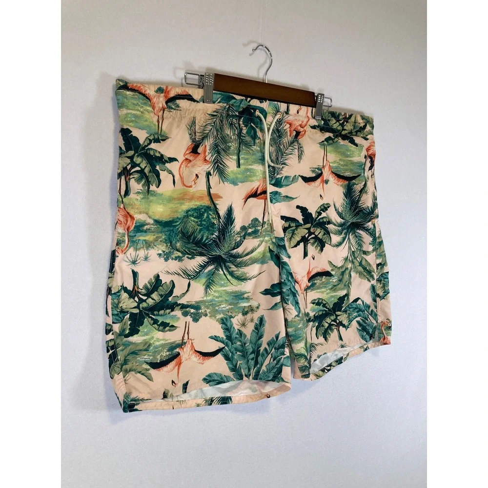 Tropical Flamingo Old Navy Mens 2XL Peach Pink Palm Tree‎ Swim Trunks 674325-05